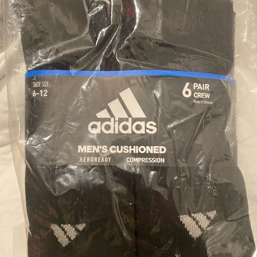 Men’s Adidas Black Crew Socks, Size 6-12